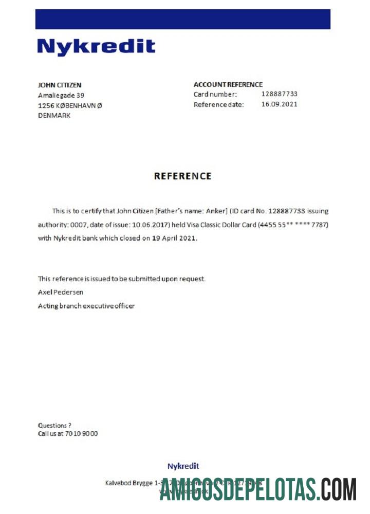 Referência de fechamento do Nykredit da Dinamarca baixar para verificação